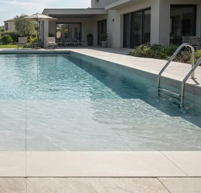 gr&egrave;s c&eacute;rame pour piscine moderne avec dalles grand format