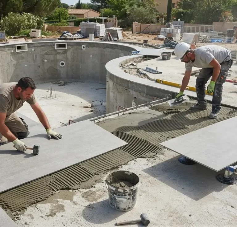 carrelage piscine prix m2 avec la pose de grès cérame grand format par un professionnel