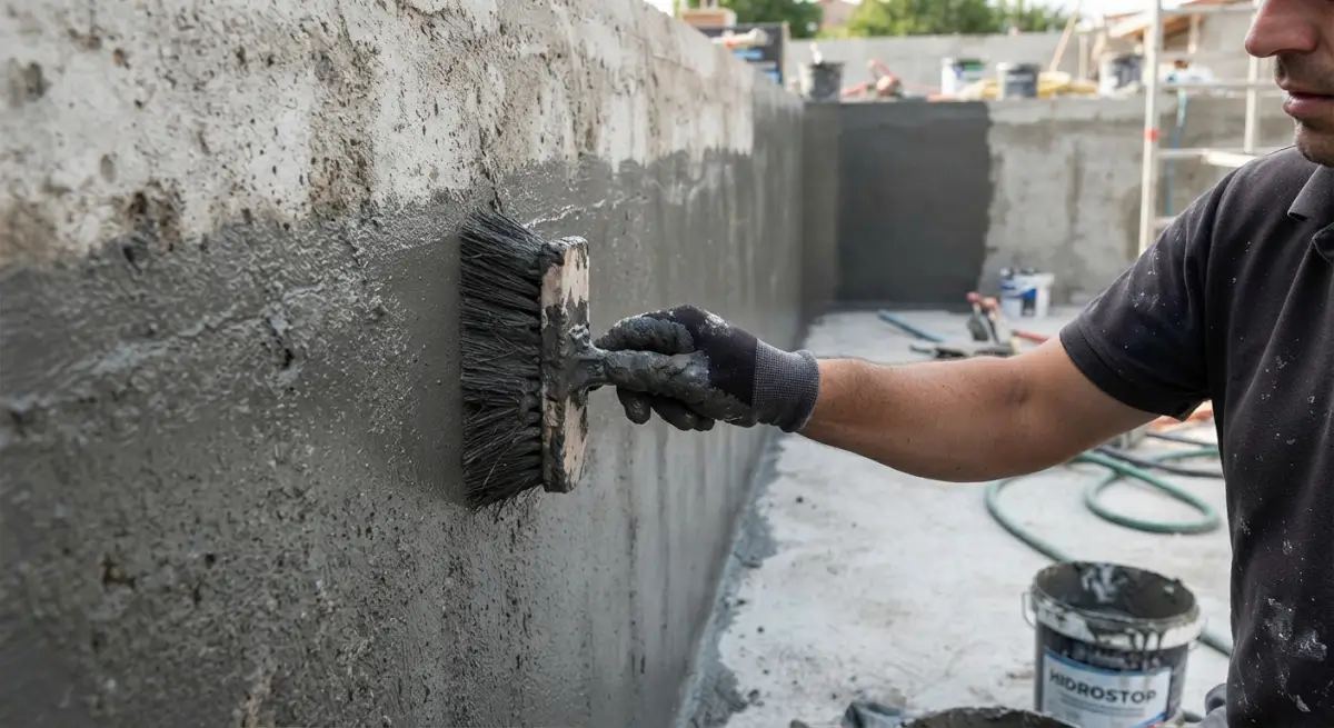 pose de carrelage piscine lors de l'application du mortier d'imperméabilisation
